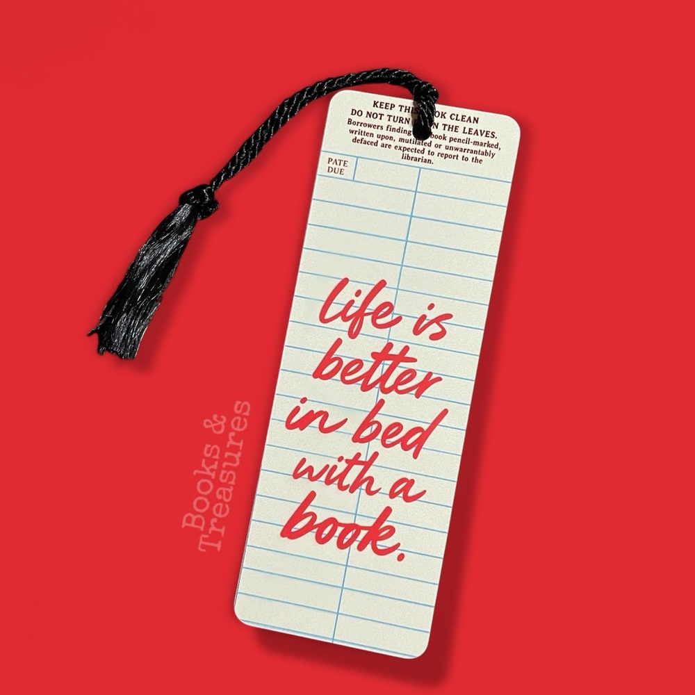 life is Better in Bed with a Book - MetalBookmark | Bookish Gift with Tassel